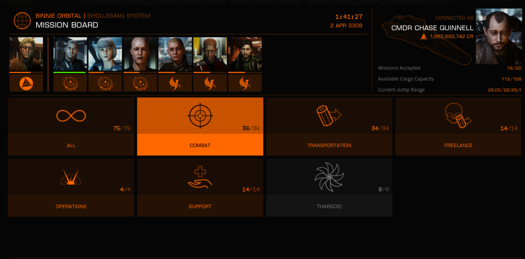 Elite Dangerous mission board